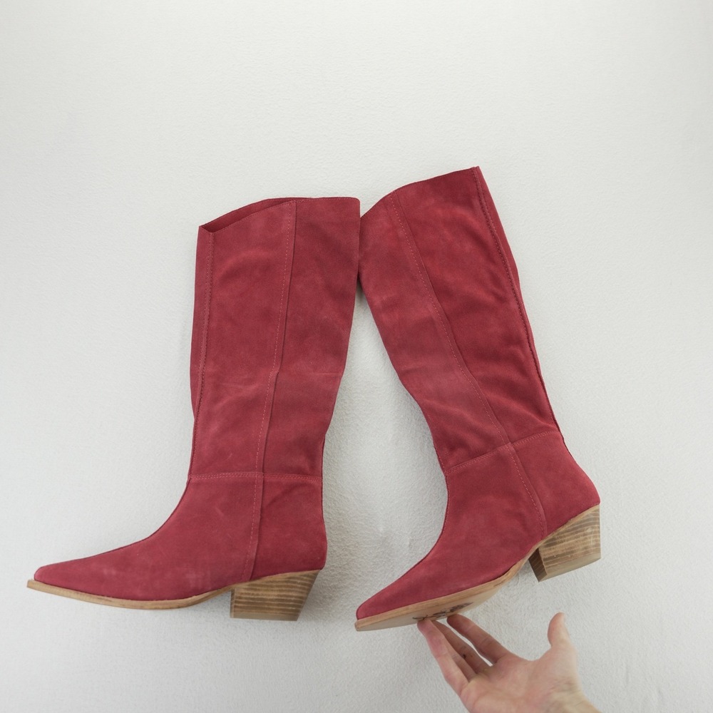 Free People Sway Low Slouch Boots Red Suede Pointed Toe Tall Knee High 9.5 NWOT